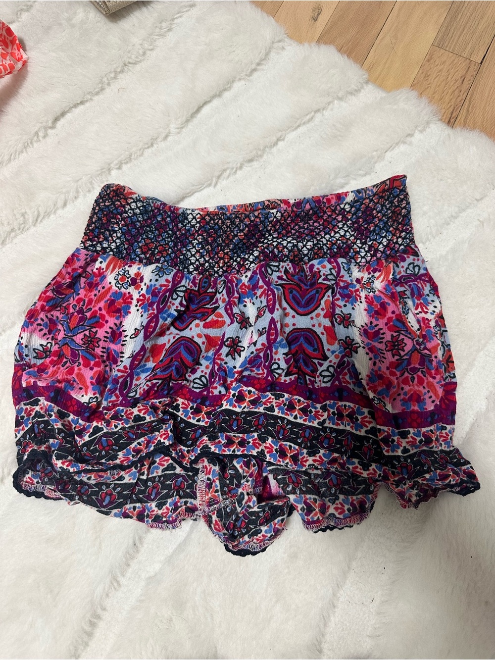 Aqua High-Waist Floral Smocked Ruffle Shorts - Pink & Navy Bloomingdale’s